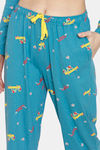 Zivame Autumn Leaves Knit Cotton Pyjama Set - Brittany Blue — thumbnail 6